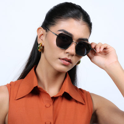 Eyejack Aura Olive & Grey Hexagonal Polarized Sunglasses for Men & Women (2503PCL1486)