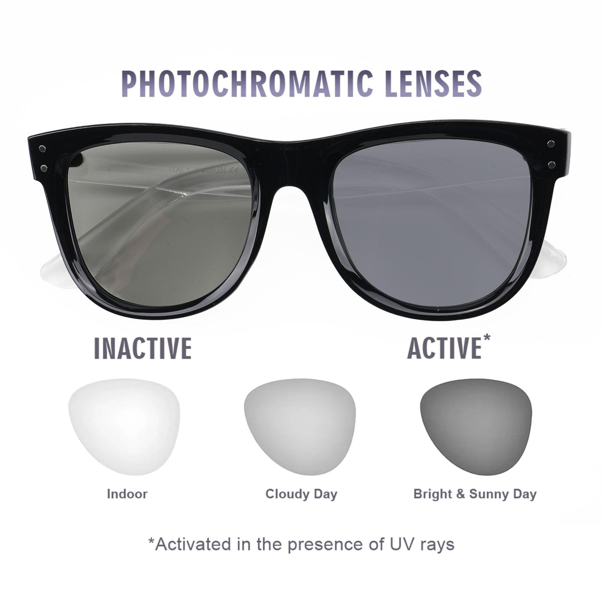 Eyejack Photochromic reverse technology Shine Black Sunglasses (1001CL603-C5)