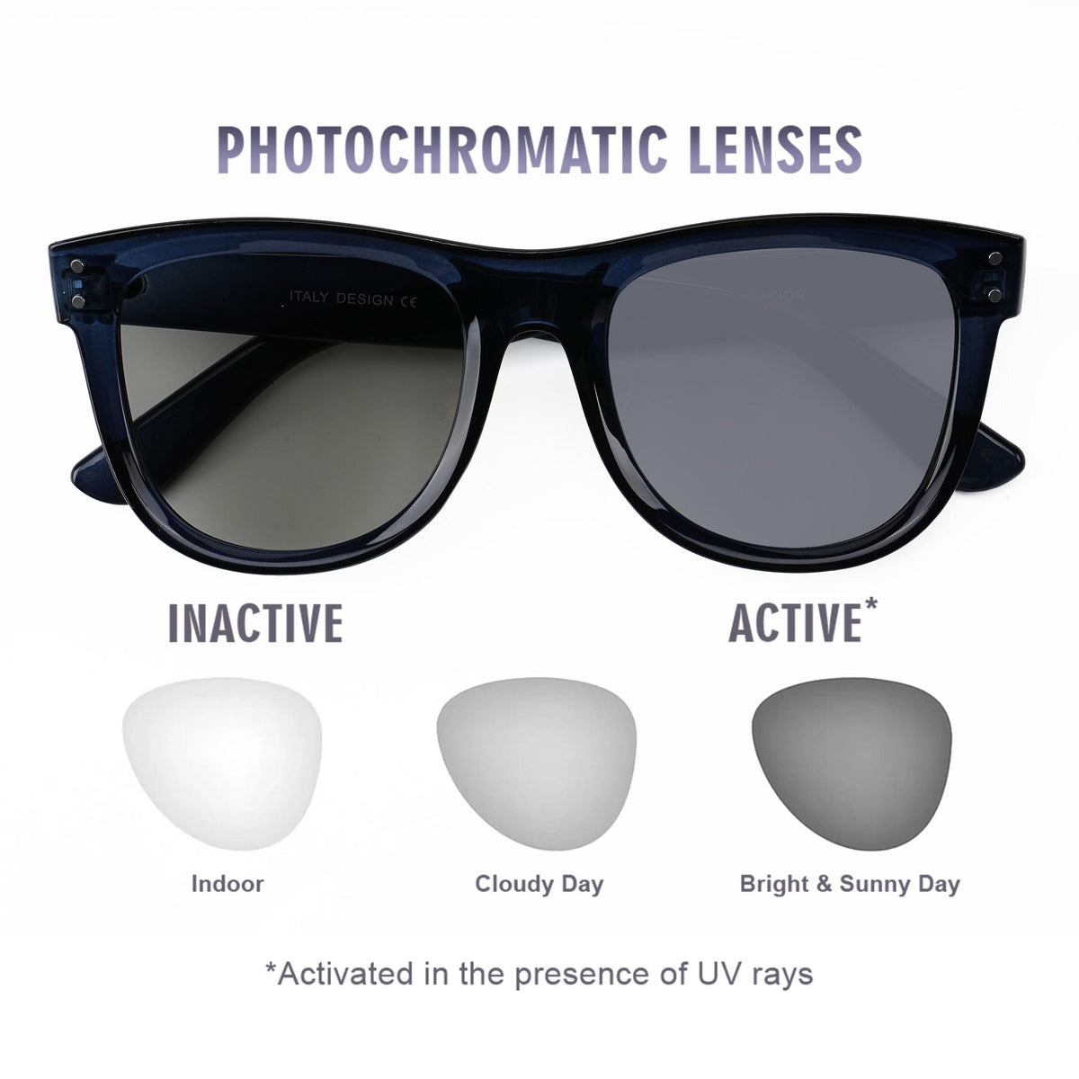 Eyejack Photochromic reverse technology Shine Blue Sunglasses (1001CL608-C10)