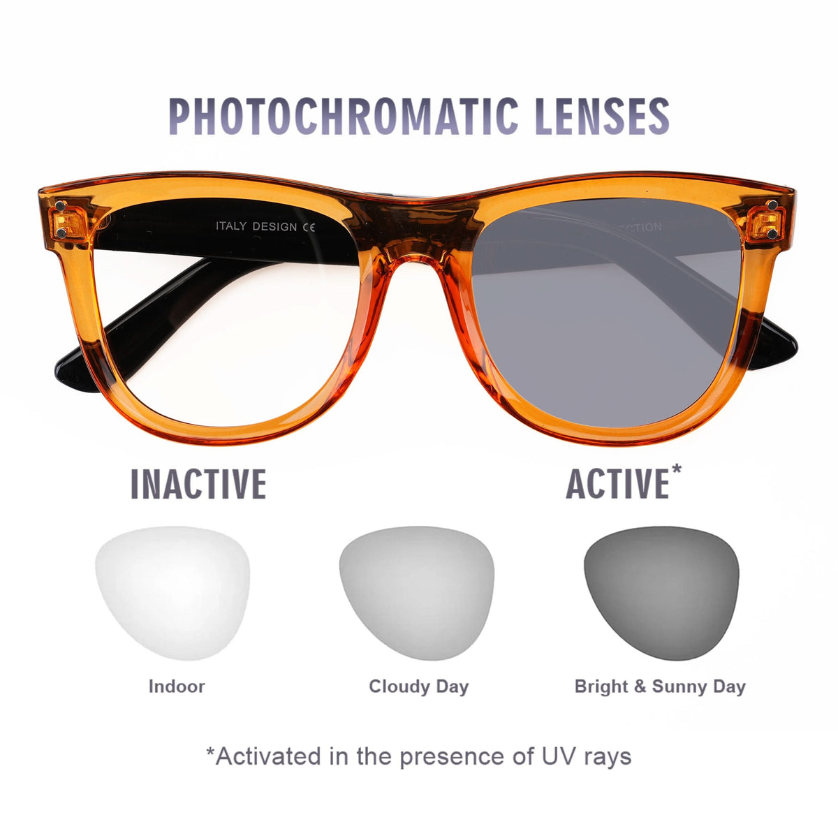 Eyejack Photochromic reverse technology Orange Sunglasses (1001CL610-C12)