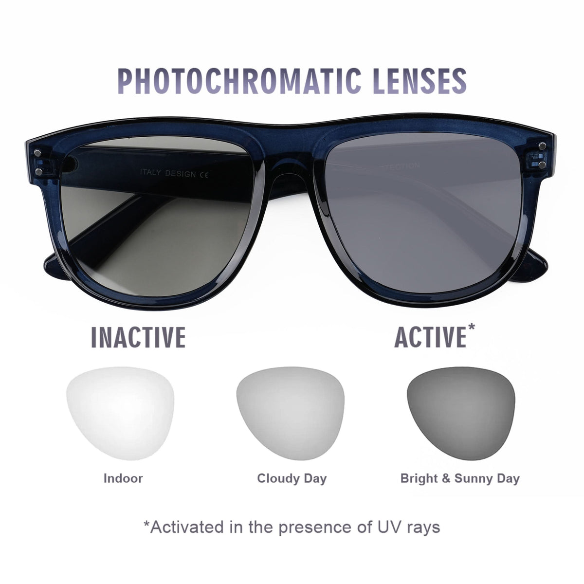 Eyejack Photochromic reverse technology Shine Blue Sunglasses (1002CL620-C10)