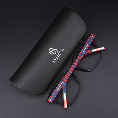 Eyejack Rush Navy Blue Square Eyeglasses for Men & Women (1002CL647-C3)