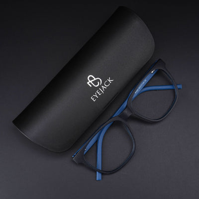 Eyejack Rush Navy Blue Square Eyeglasses for Men & Women (1003CL662-C8)