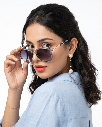 Eyejack Transparent Grey Square Sunglasses for Men & Women (1115CL1086)