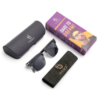 Eyejack Black & Silver Square Sunglasses for Men & Women (1119CL1088)