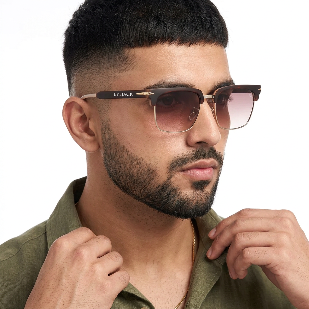 Eyejack Brown & Golden Square Sunglasses for Men & Women (1119CL1090)