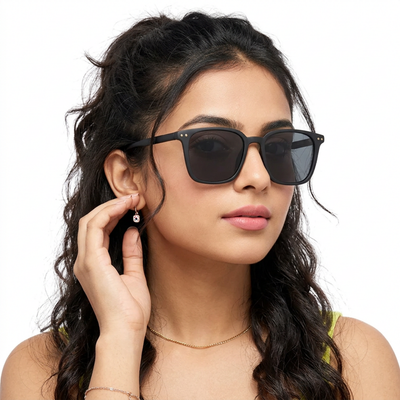 Eyejack Black Square Sunglasses for Men & Women (15902CL1056)