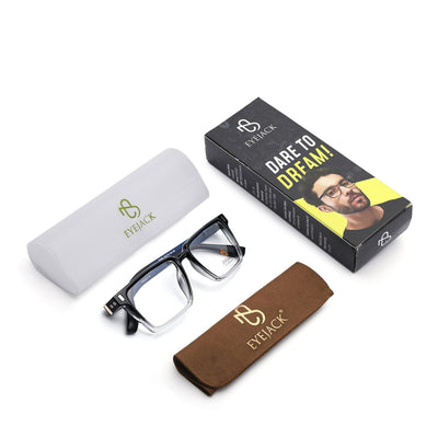 Eyejack Black & Transparent Rectangle Eyeglasses for Men & Women (162001FCL2439)