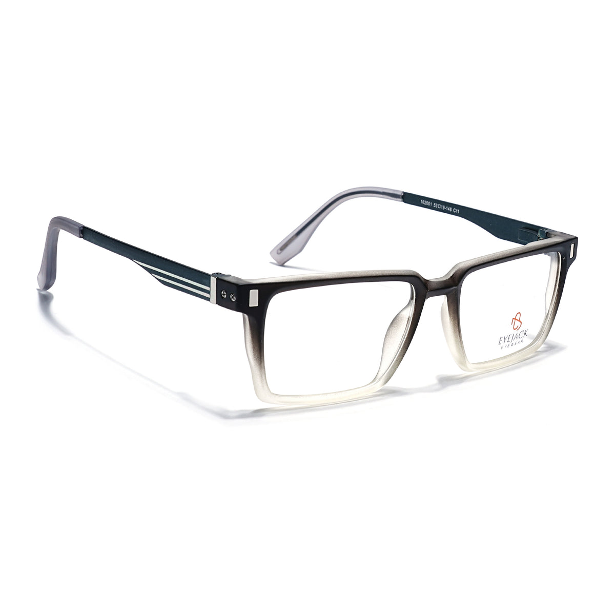 Eyejack Black & Grey Rectangle Eyeglasses for Men & Women (162001FCL2440)