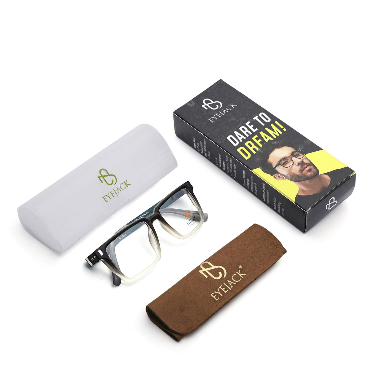 Eyejack Black & Grey Rectangle Eyeglasses for Men & Women (162001FCL2440)