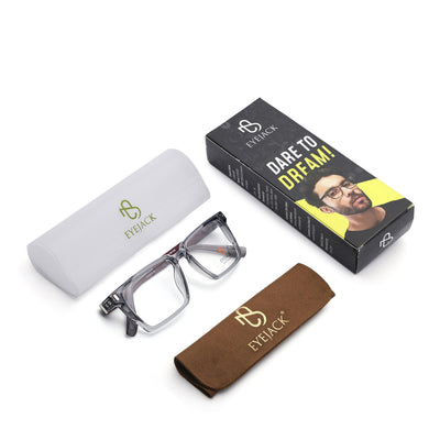 Eyejack Transparent Grey Rectangle Eyeglasses for Men & Women (162001FCL2441)