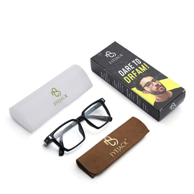Eyejack Black Rectangle Eyeglasses for Men & Women (162002FCL2449)