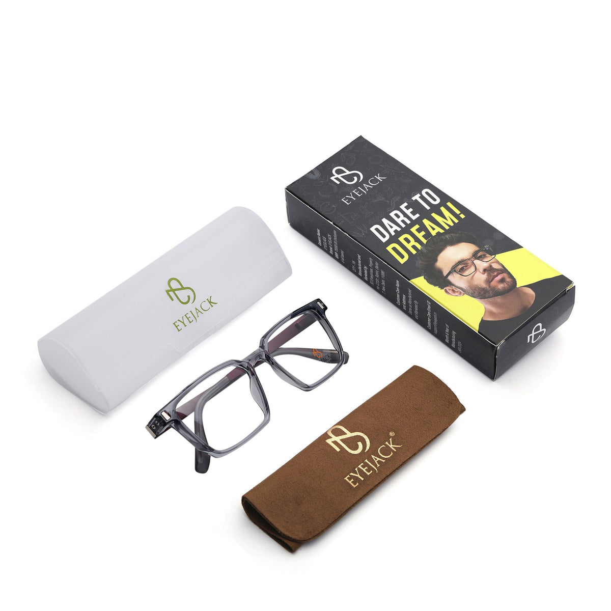 Eyejack Transparent Grey Rectangle Eyeglasses for Men & Women (162002FCL2453)