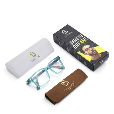 Eyejack Aqua Rectangle Eyeglasses for Men & Women (162002FCL2456)
