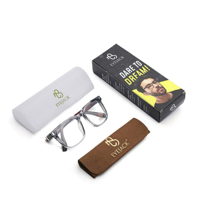 Eyejack Transparent Grey Wayfarer Eyeglasses for Men & Women (162004FCL2477)