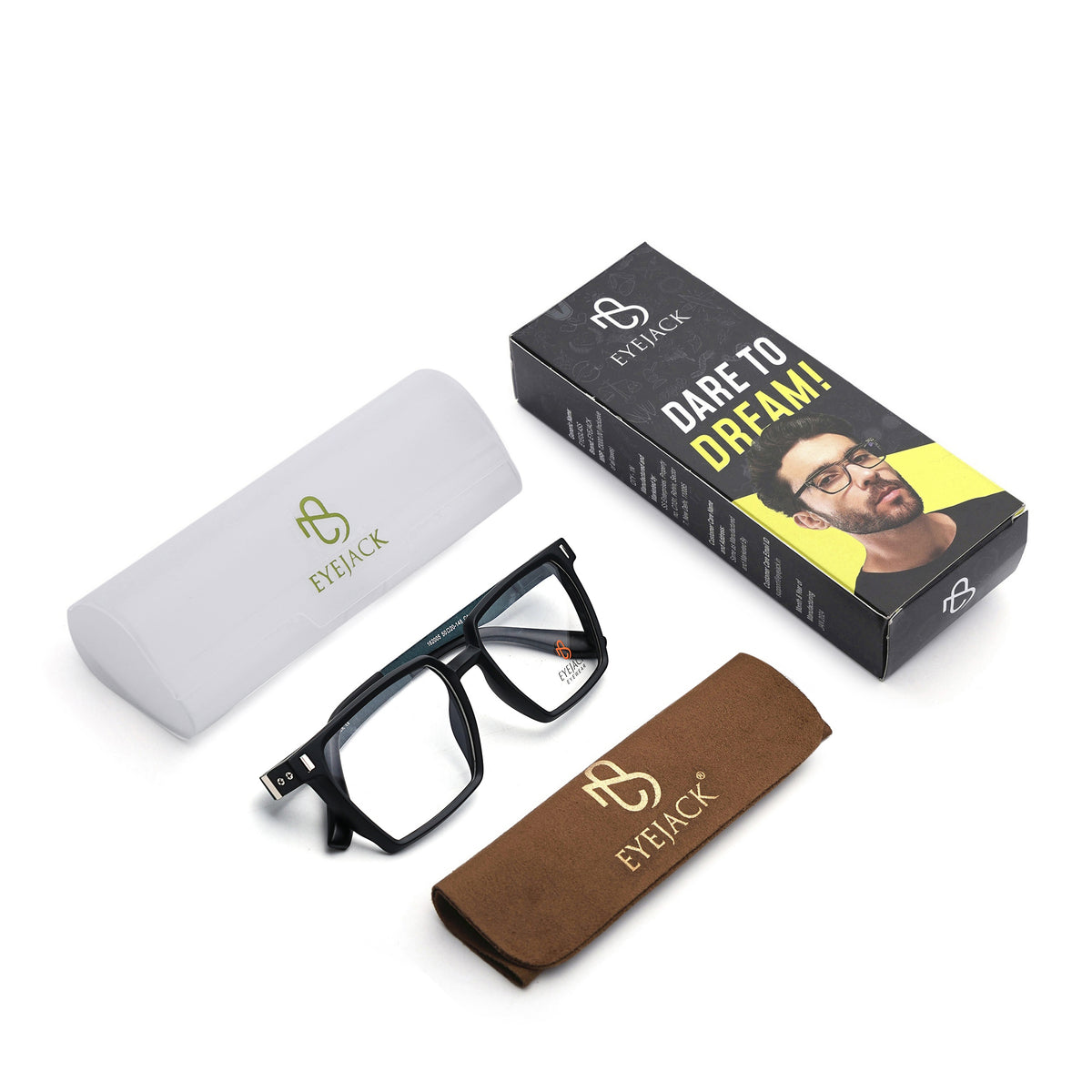 Eyejack Black Wayfarer Eyeglasses for Men & Women (162005FCL2485)