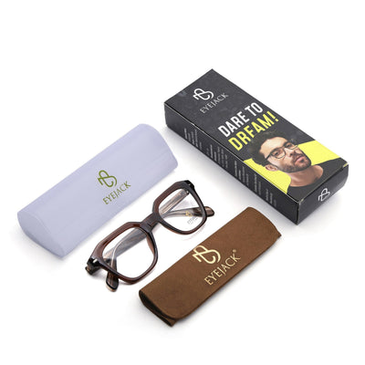 Eyejack Brown Square Eyeglasses for Men & Women (163002FCL2247)