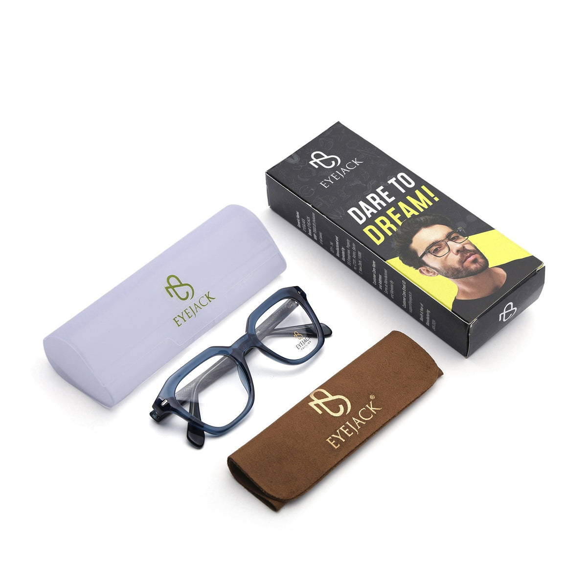 Eyejack Blue Square Eyeglasses for Men & Women (163002FCL2249)