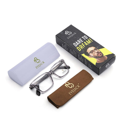Eyejack Grey Rectangle Eyeglasses for Men & Women (163004FCL2262)