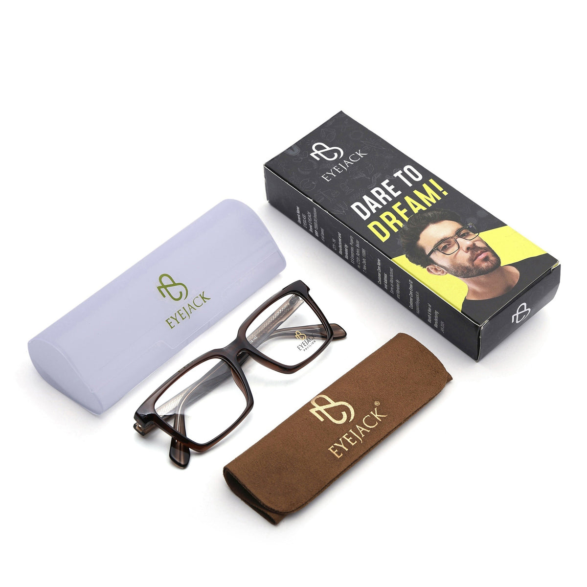 Eyejack Brown Rectangle Eyeglasses for Men & Women (163004FCL2263)