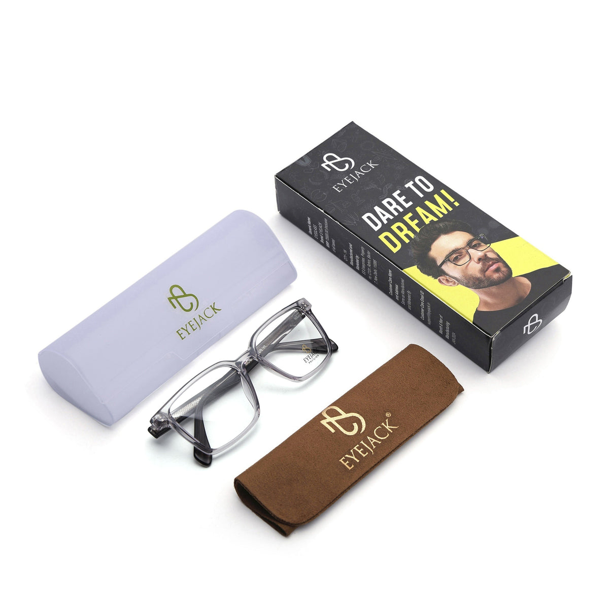 Eyejack Grey Wayfarer Eyeglasses for Men & Women (163006FCL2278)