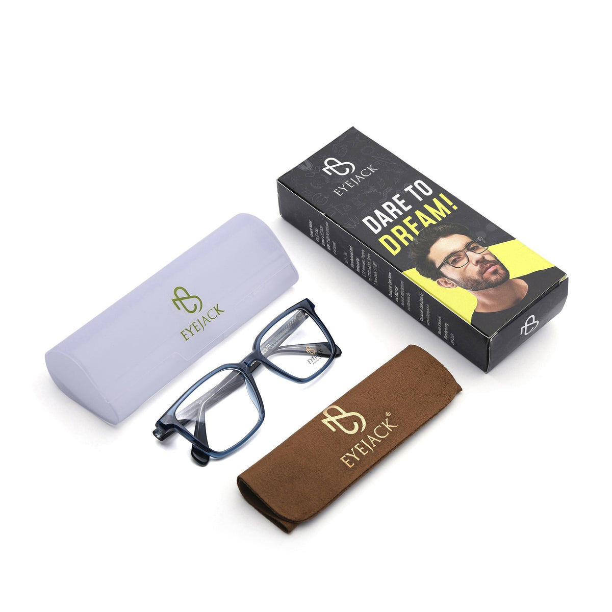 Eyejack Blue Wayfarer Eyeglasses for Men & Women (163006FCL2281)