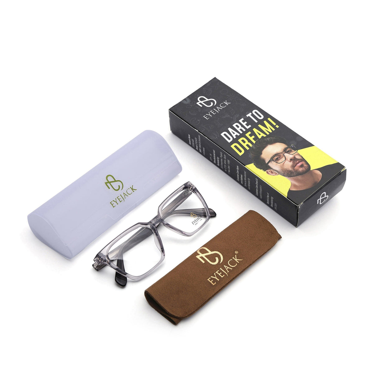 Eyejack Grey Wayfarer Eyeglasses for Men & Women (163009FCL2302)