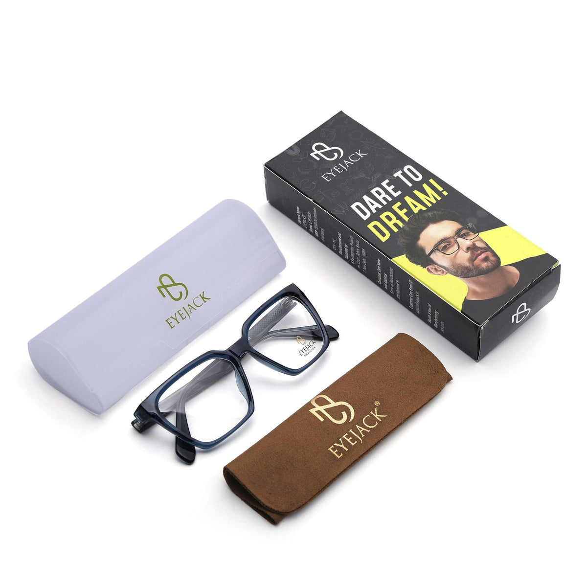 Eyejack Blue Wayfarer Eyeglasses for Men & Women (163009FCL2305)
