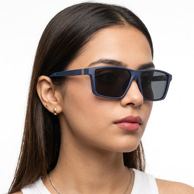 Eyejack Rectangle Polarized Sunglasses for Men & Women (Black Lens | Navy Blue Frame - 17003PCL750)