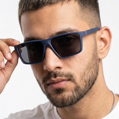 Eyejack Rectangle Polarized Sunglasses for Men & Women (Black Lens | Navy Blue Frame - 17003PCL750)