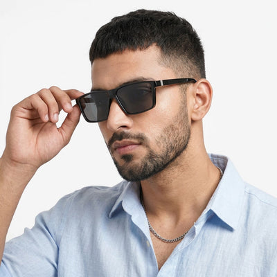 Eyejack Rectangle Polarized Sunglasses for Men & Women (Black Lens | Black Frame - 17003PCL748)