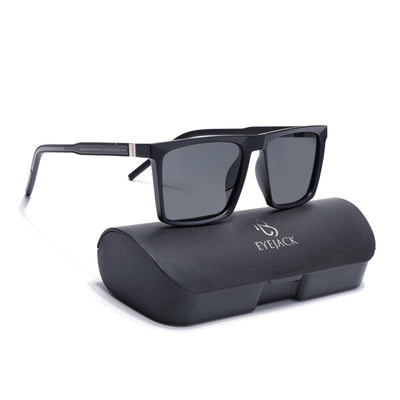 Eyejack Square Polarized Sunglasses for Men & Women (Black Lens | Black Frame - 17014PCL766)