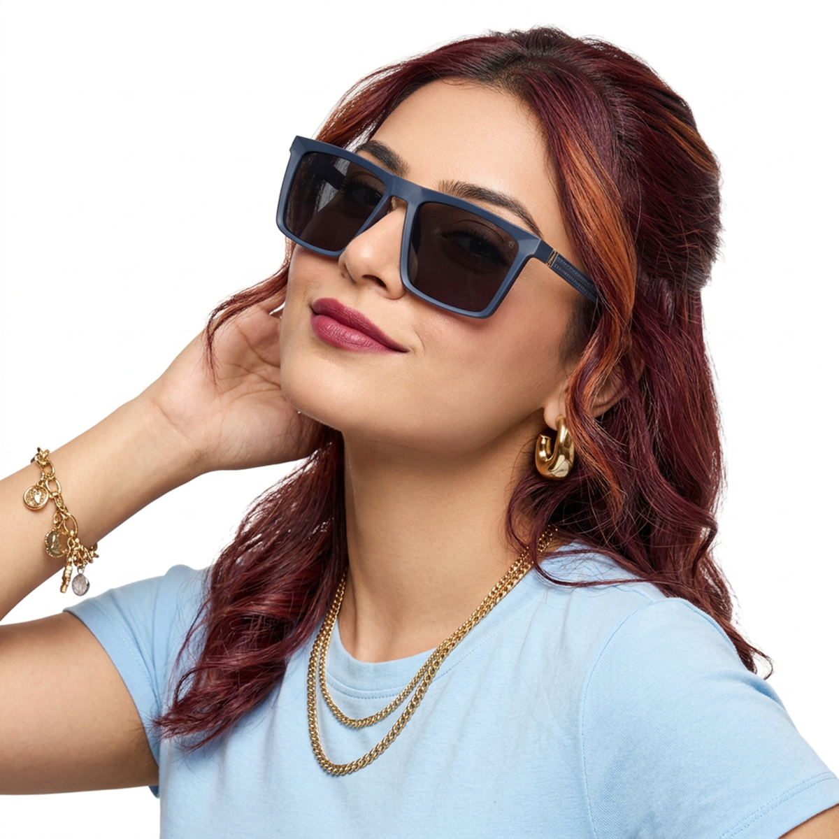 Eyejack Square Polarized Sunglasses for Men & Women (Black Lens | Navy Blue Frame - 17014PCL768)