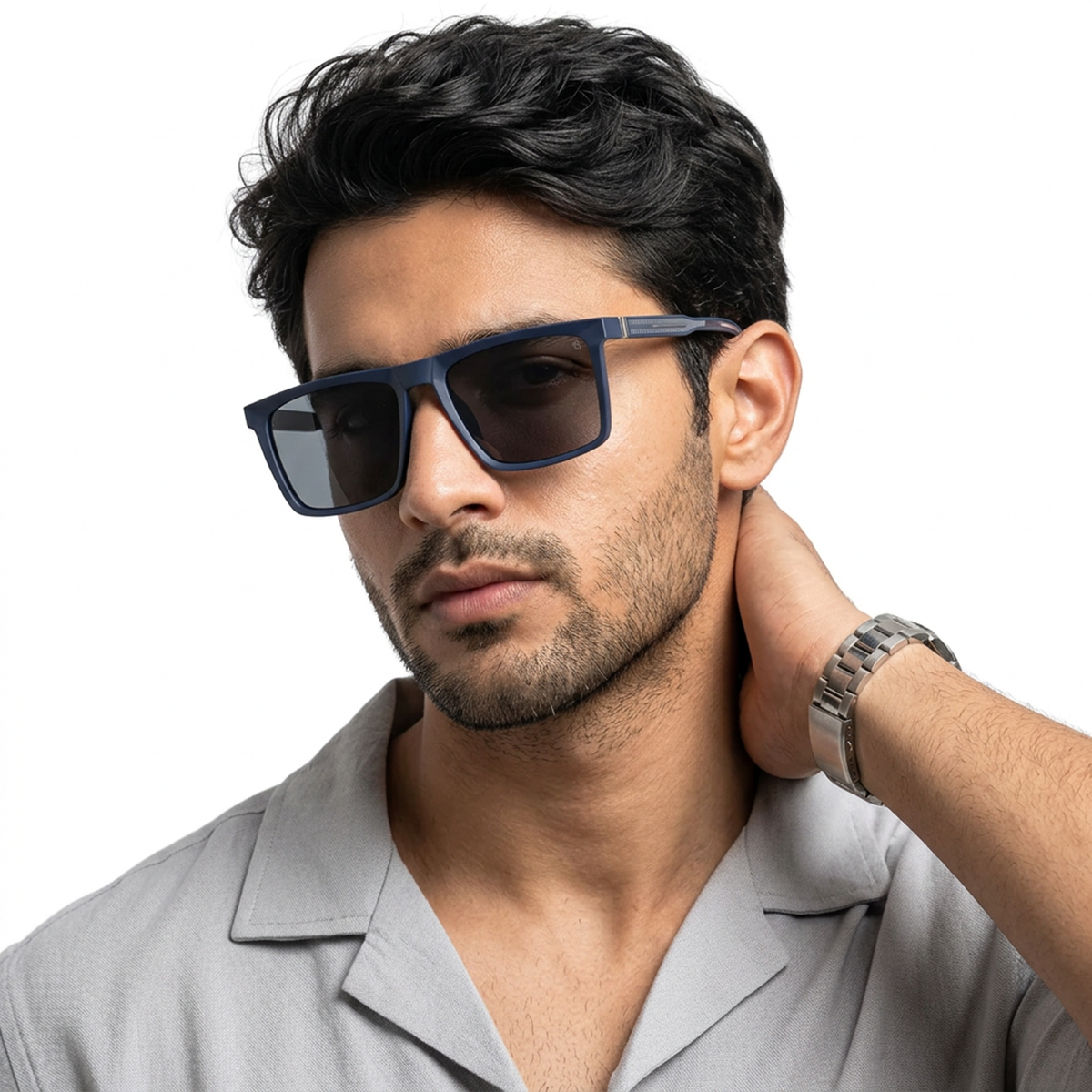 Eyejack Square Polarized Sunglasses for Men & Women (Black Lens | Navy Blue Frame - 17014PCL768)