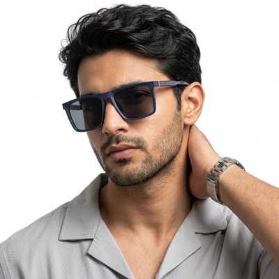 Eyejack Square Polarized Sunglasses for Men & Women (Black Lens | Navy Blue Frame - 17014PCL768)