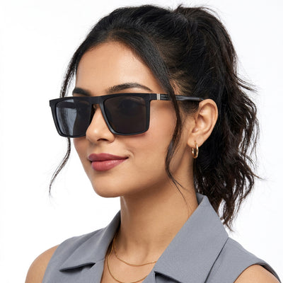 Eyejack Square Polarized Sunglasses for Men & Women (Black Lens | Black Frame - 17014PCL766)