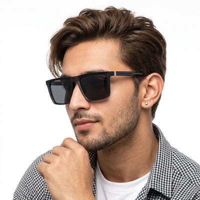 Eyejack Square Polarized Sunglasses for Men & Women (Black Lens | Black Frame - 17014PCL766)