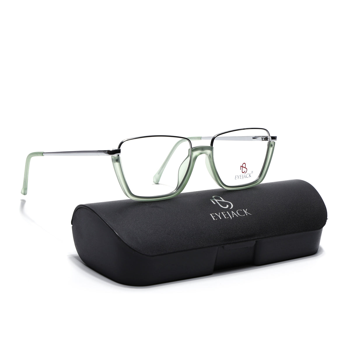 Eyejack Skyline Silver & Green Square Eyeglasses for Men & Women (170203FCL2001-C6)