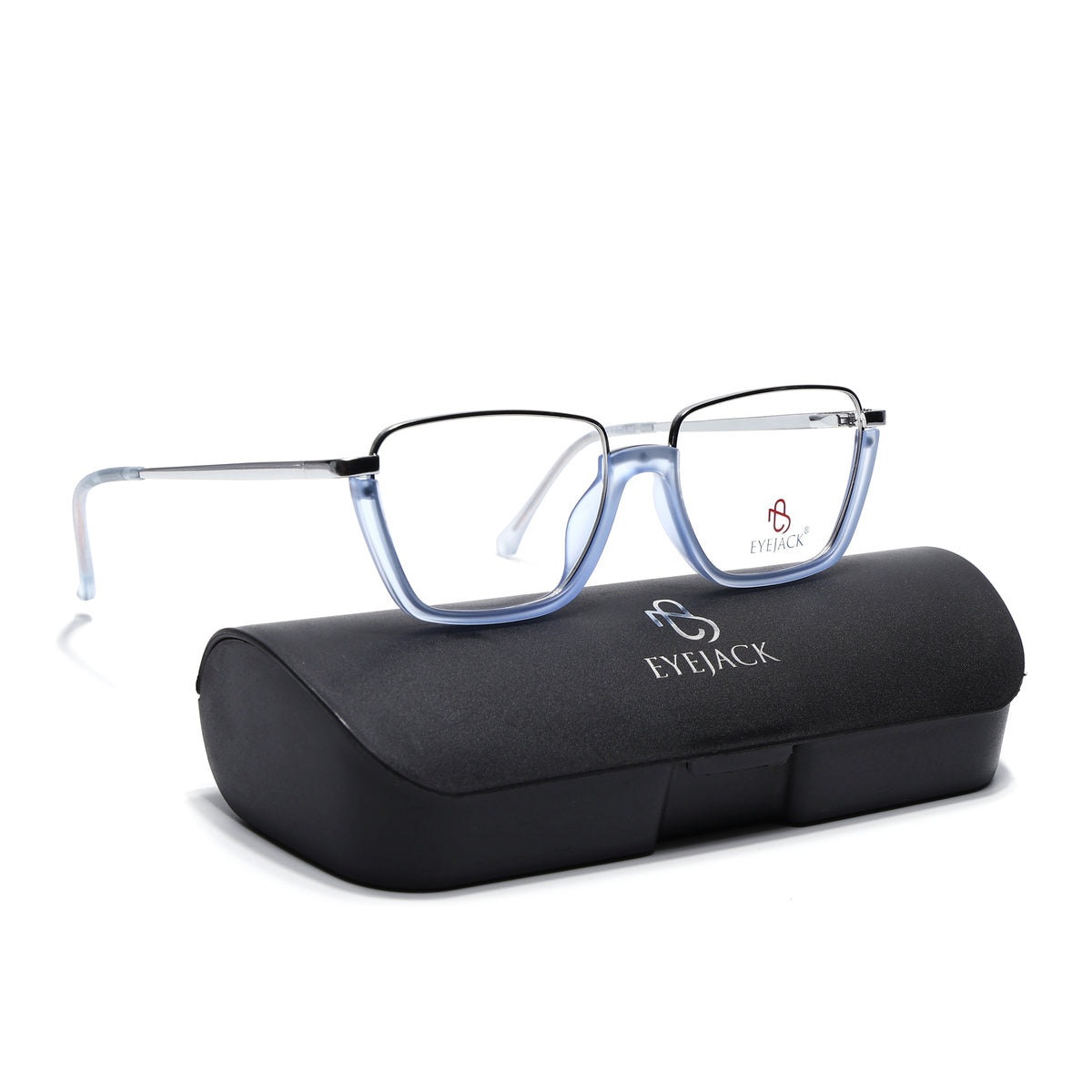 Eyejack Skyline Silver & Blue Square Eyeglasses for Men & Women (170203FCL2002-C7)