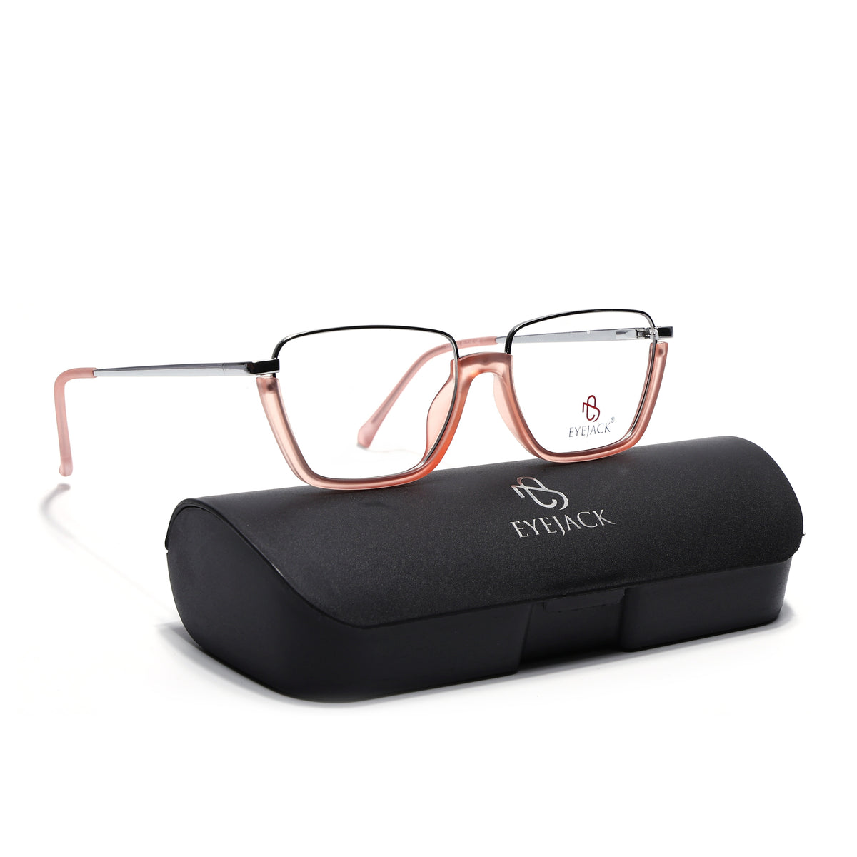 Eyejack Skyline Silver & Peach Square Eyeglasses for Men & Women (170203FCL2004-C9)