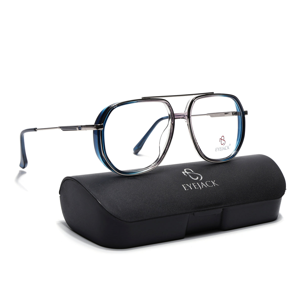 Eyejack Skyline Silver & Blue Wayfarer Eyeglasses for Men & Women (170204FCL2007-C3)
