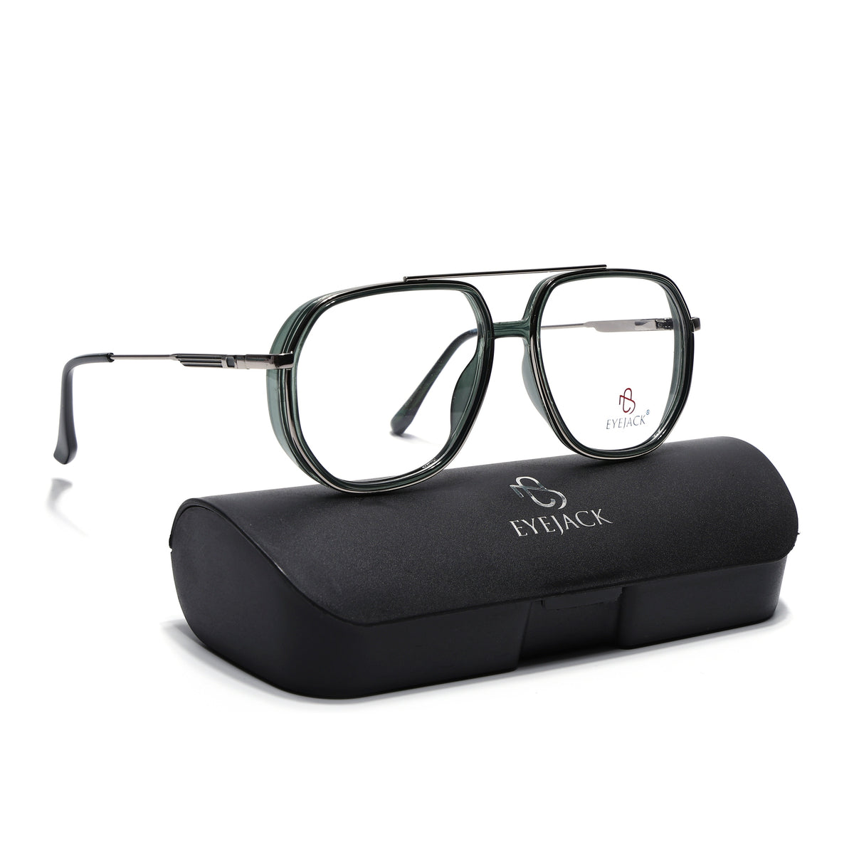 Eyejack Skyline Silver & Green Wayfarer Eyeglasses for Men & Women (170204FCL2008-C4)