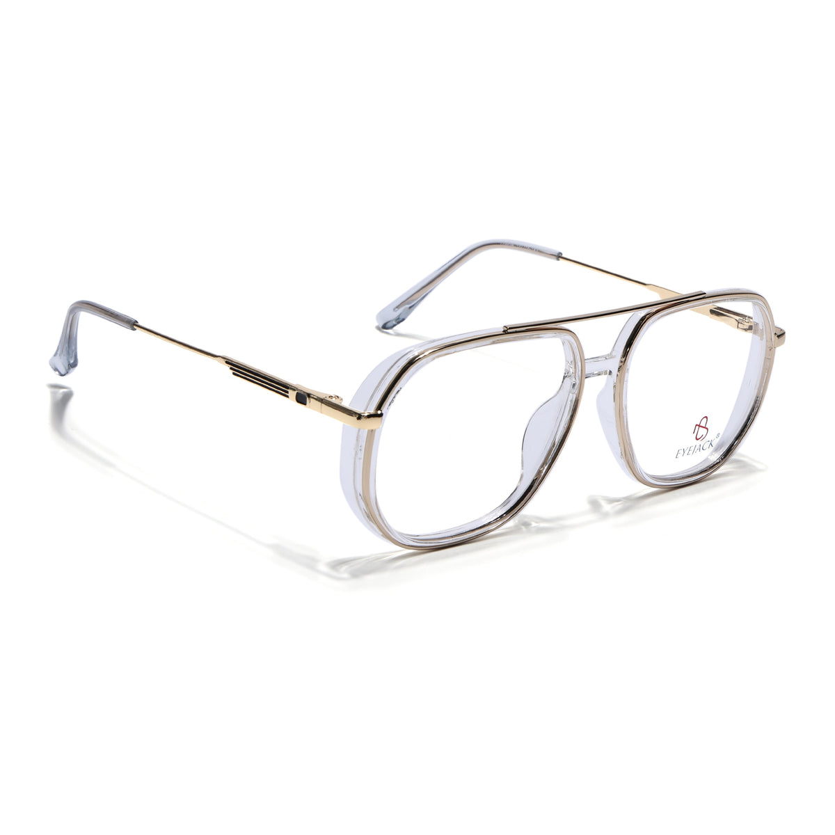 Eyejack Skyline Golden & Transparent Wayfarer Eyeglasses for Men & Women (170204FCL2009-C5)