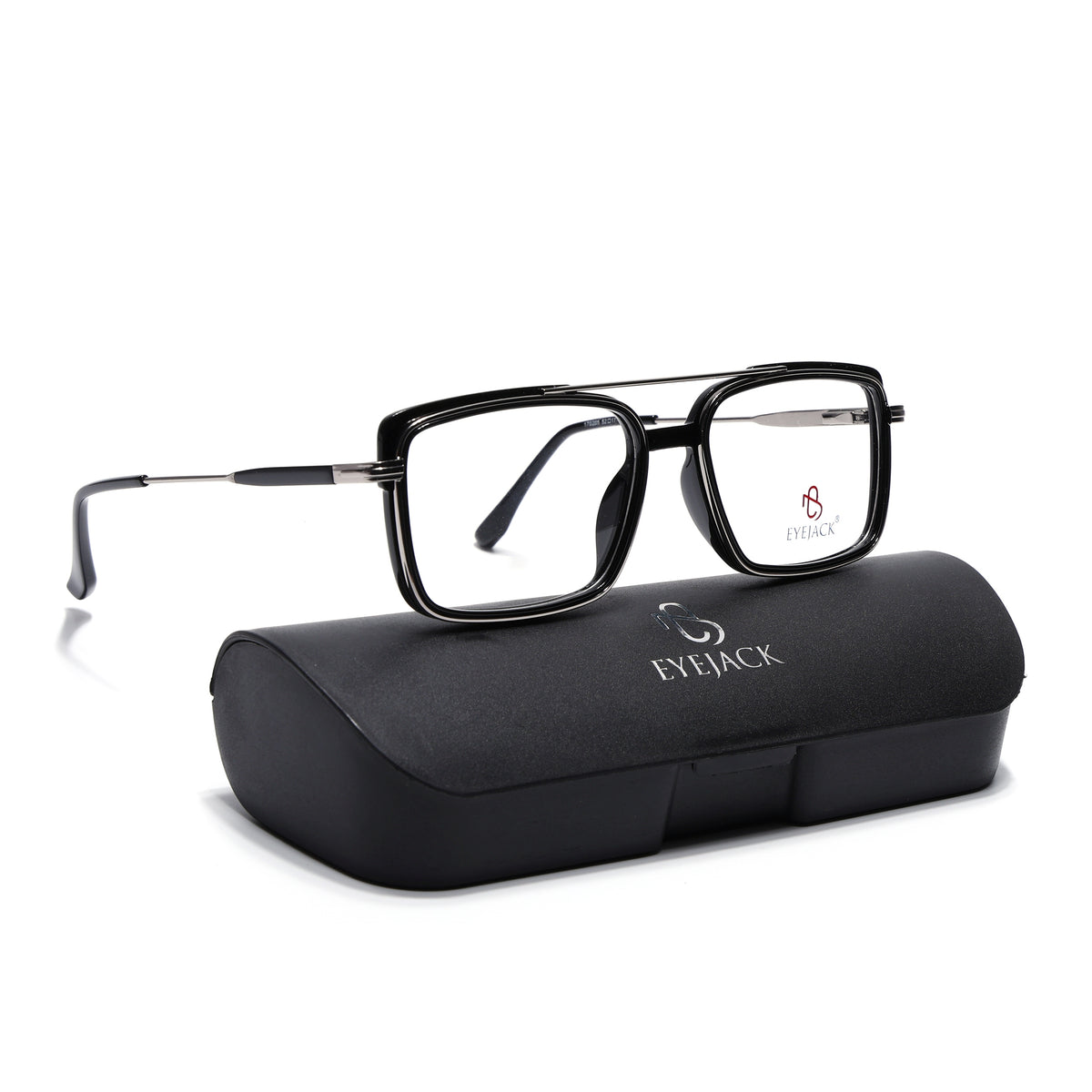Eyejack Skyline Black & Silver Rectangle Eyeglasses for Men & Women (170205FCL2012-C1)