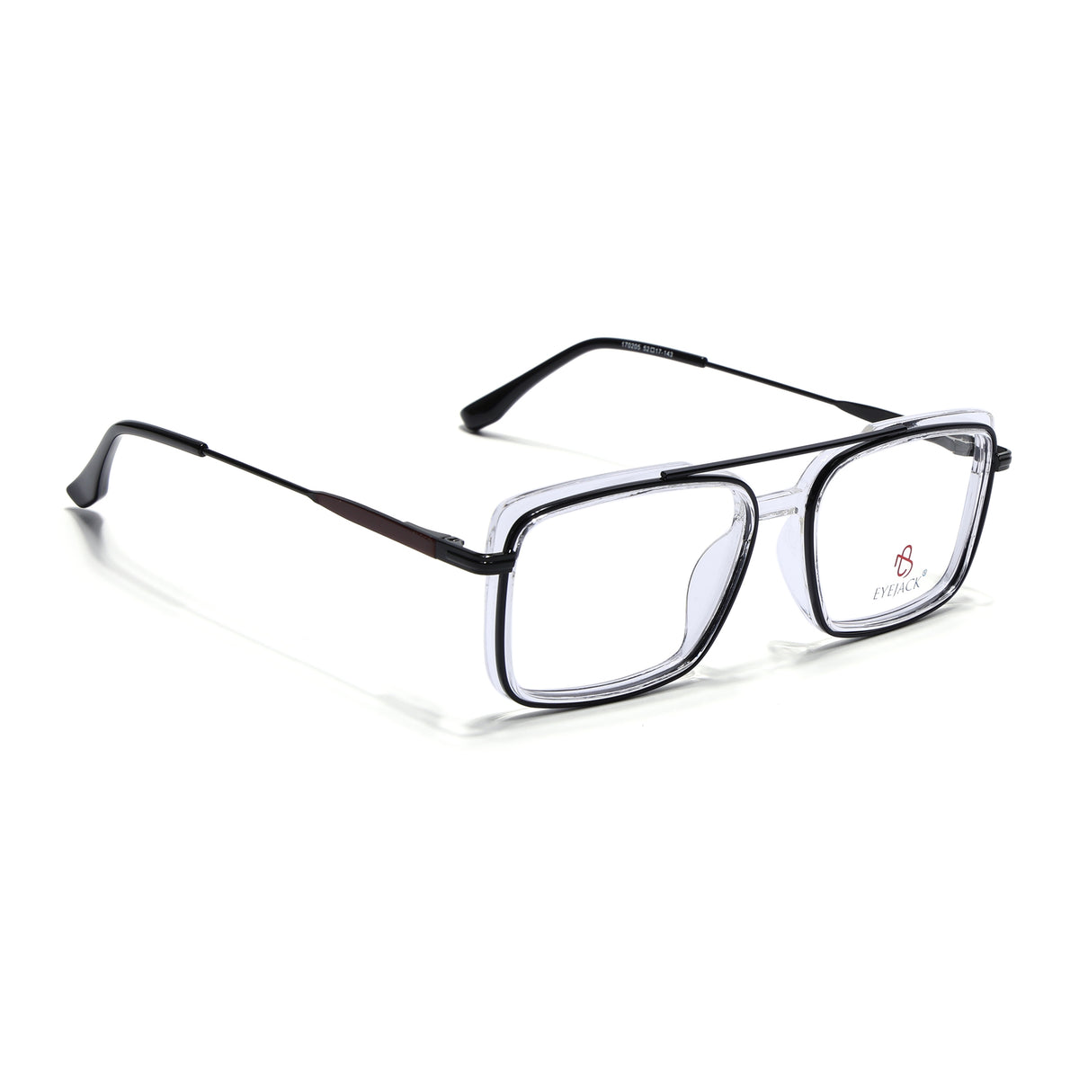 Eyejack Skyline Black & Transparent Rectangle Eyeglasses for Men & Women (170205FCL2013-C2)
