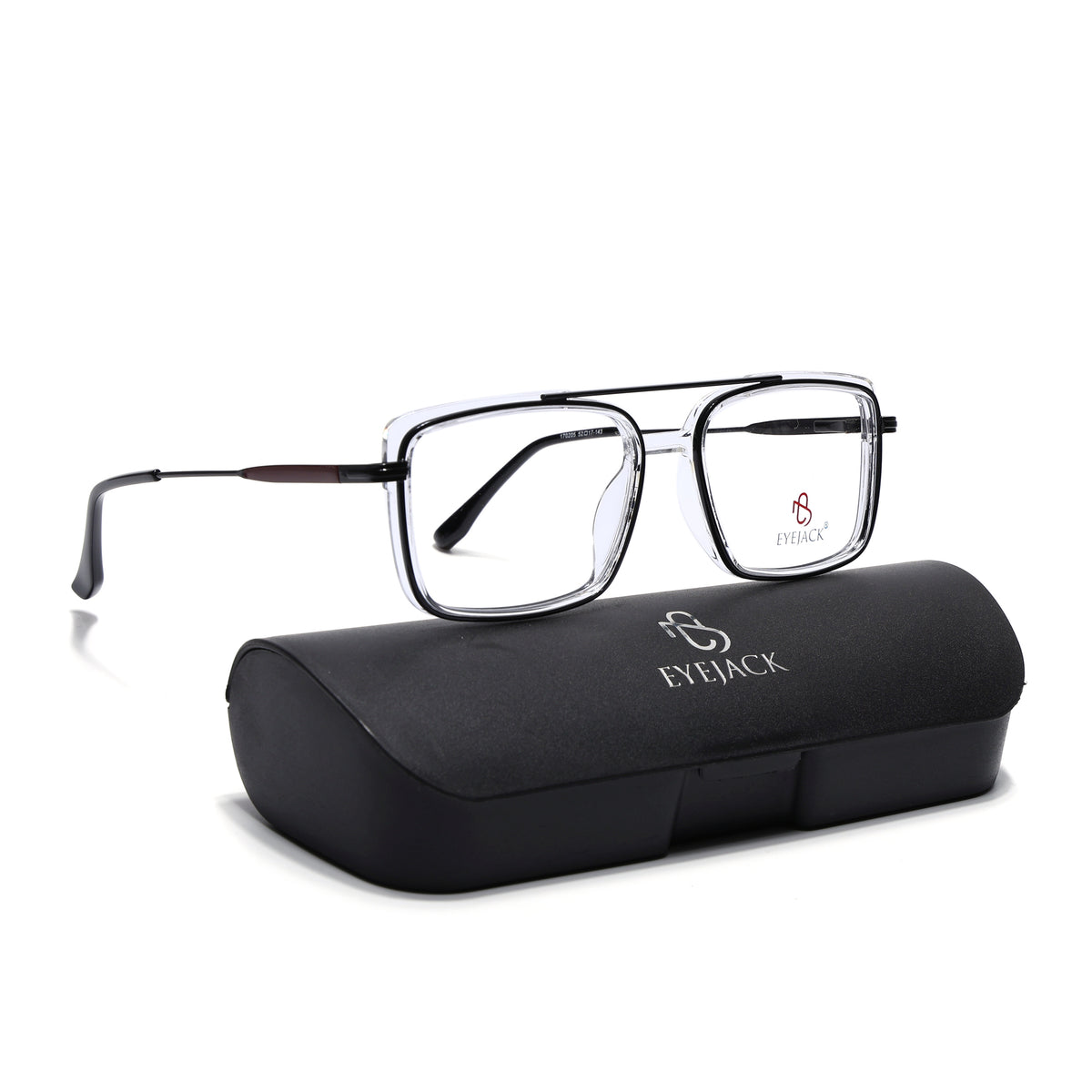 Eyejack Skyline Black & Transparent Rectangle Eyeglasses for Men & Women (170205FCL2013-C2)