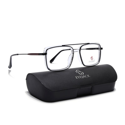 Eyejack Skyline Black & Transparent Rectangle Eyeglasses for Men & Women (170205FCL2013-C2)