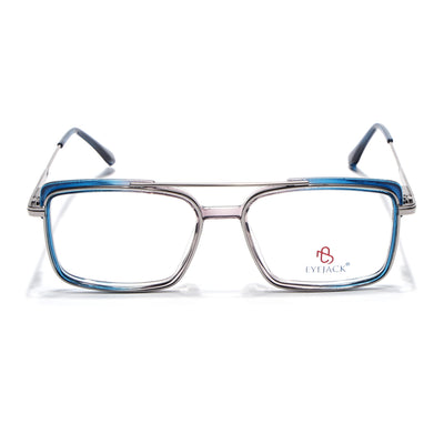 Eyejack Skyline Silver & Blue Rectangle Eyeglasses for Men & Women (170205FCL2014-C3)