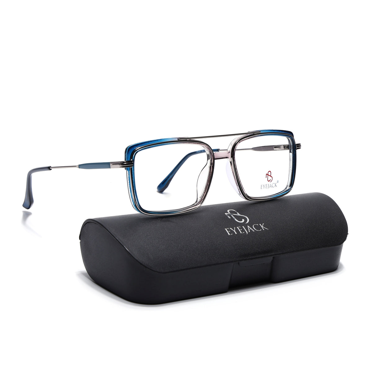 Eyejack Skyline Silver & Blue Rectangle Eyeglasses for Men & Women (170205FCL2014-C3)