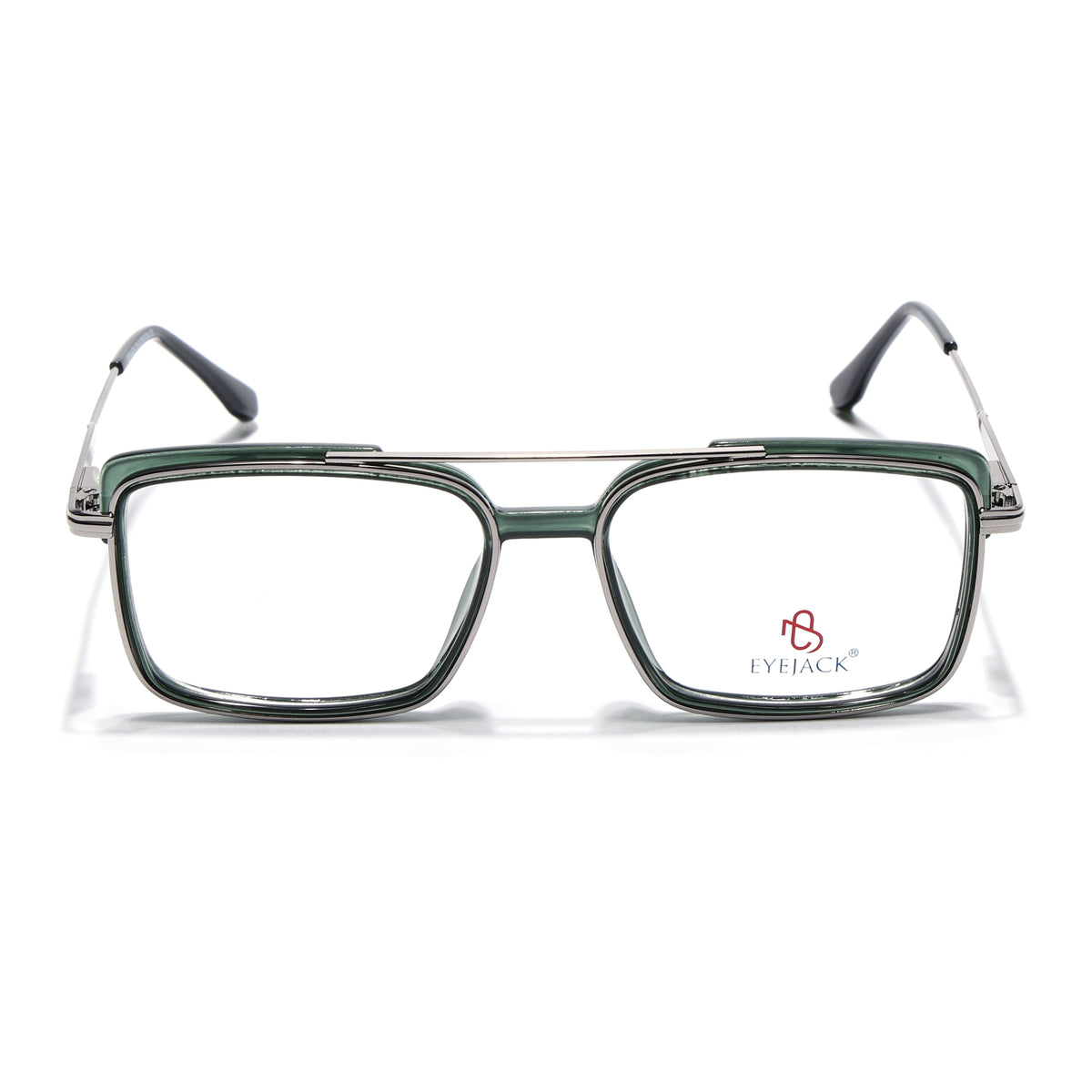 Eyejack Skyline Silver & Green Rectangle Eyeglasses for Men & Women (170205FCL2015-C4)